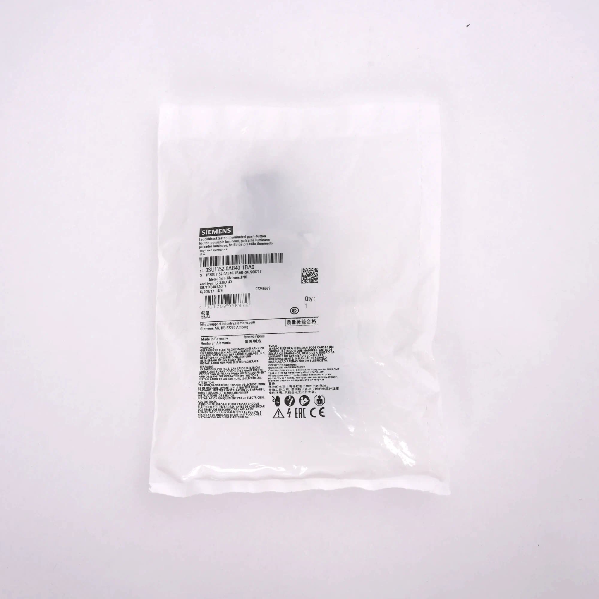 3SU1152-0AB40-1BA0_Кнопка с подсветкой 24В AC/DC, зеленая, без фиксации, 1НО_2