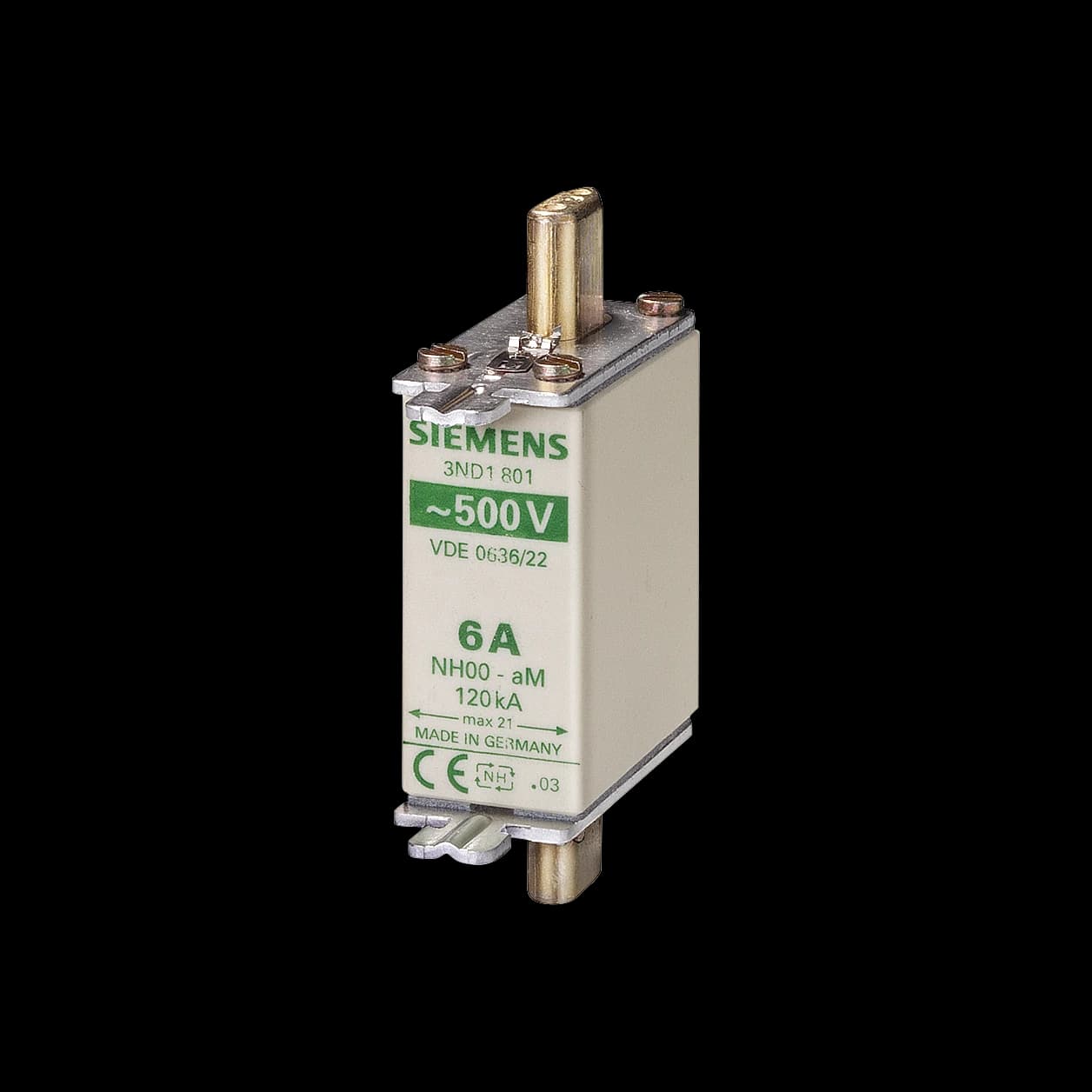 3ND1822_Плавкая вставка предохранителя Siemens NH000, aM, 63 А, 500 В AC / 440 В DC