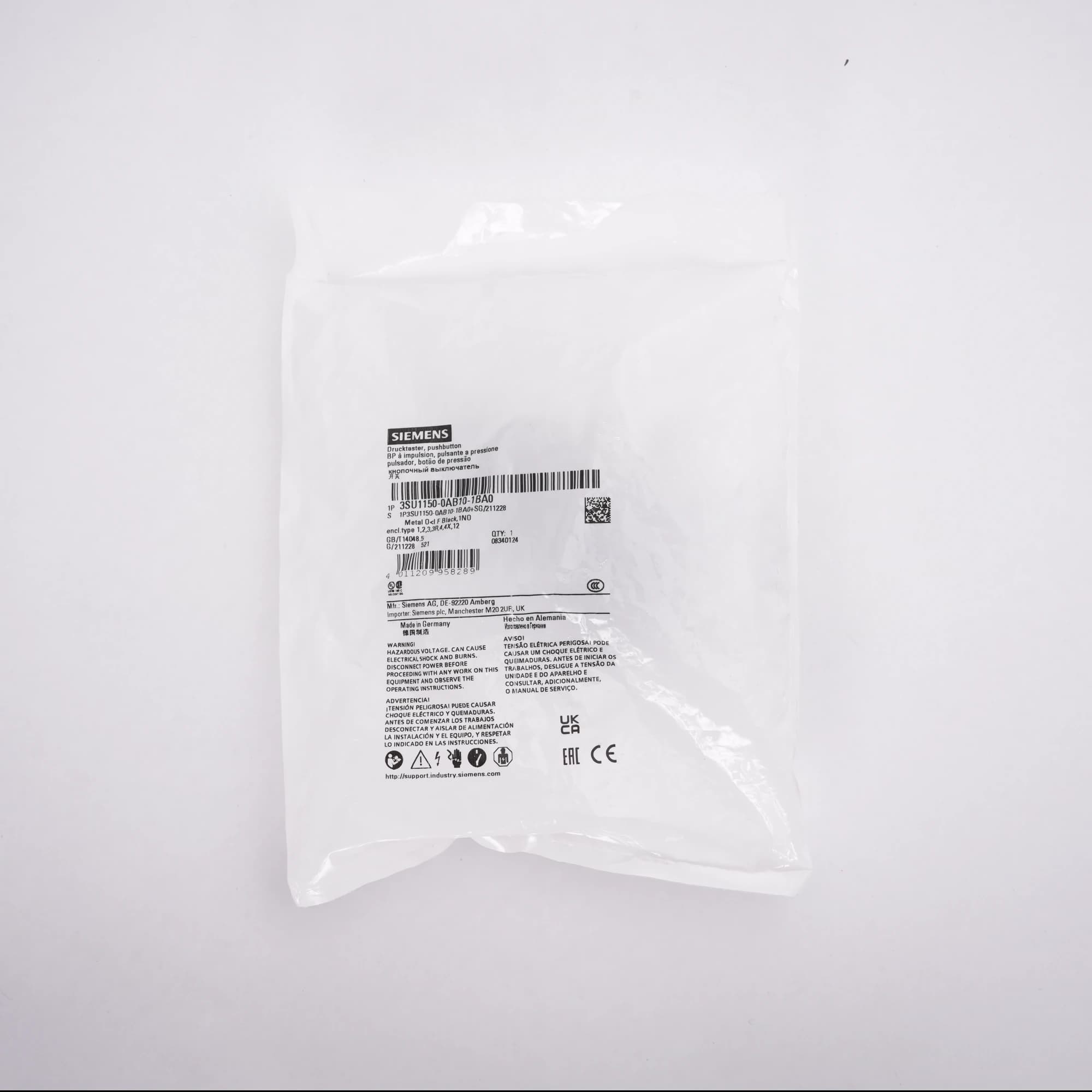 3SU1150-0AB10-1BA0_Кнопка без подсветки, черная, без фиксации, 1НО_2