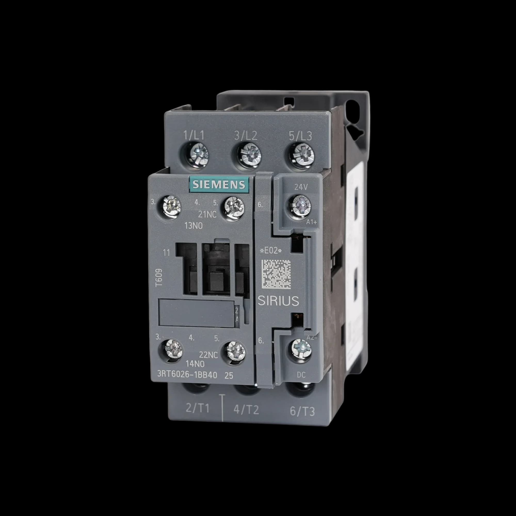 3RT6026-1BB40_Контактор 3P 25А 11кВт AC3 катушка, 24В DC, допконтакты 1НО+1НЗ, габарит S0