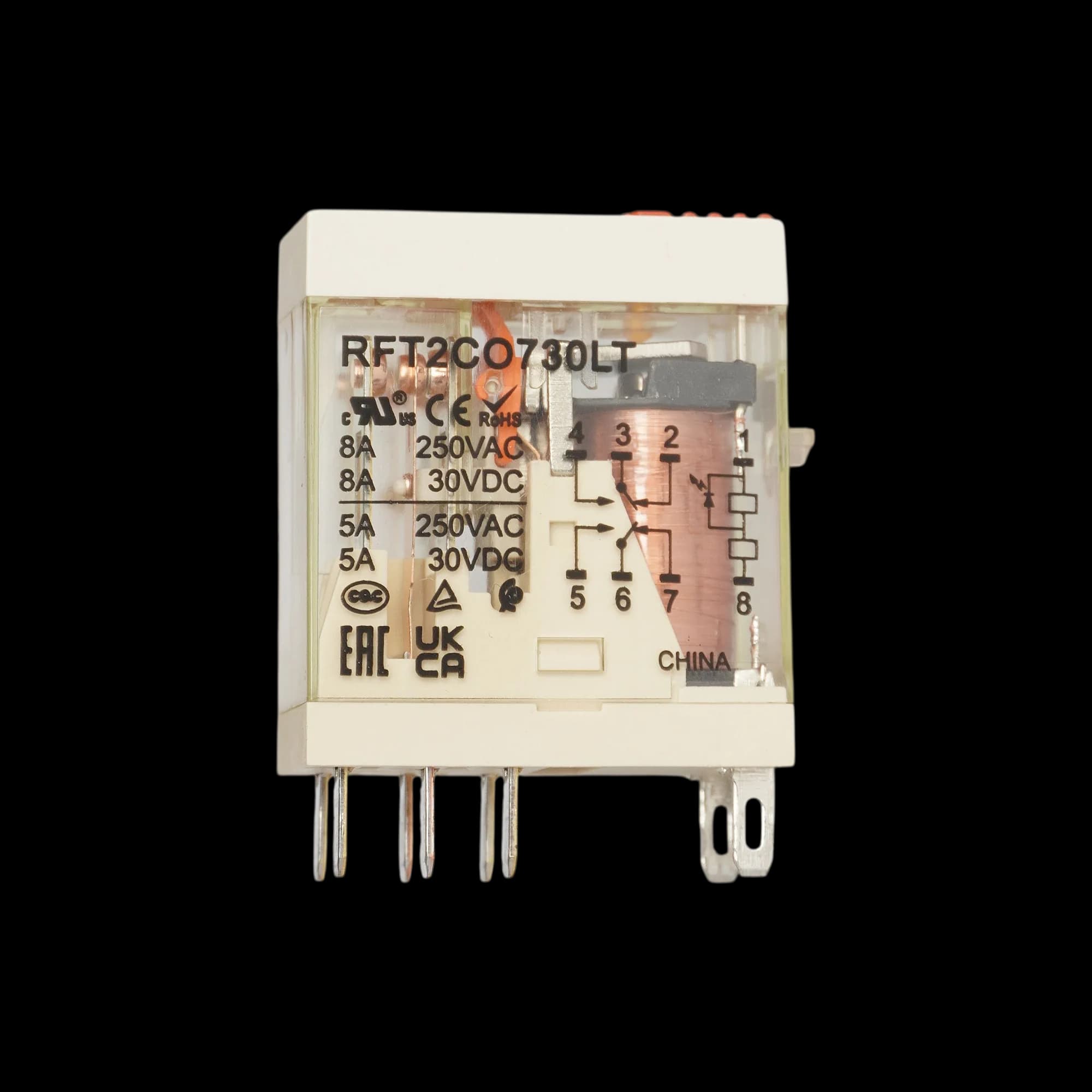 RFT2CO730LT_Реле 2ПК, 8А, катушка 230В AC, механический и светодиодный индикаторы, тест-кнопка_2