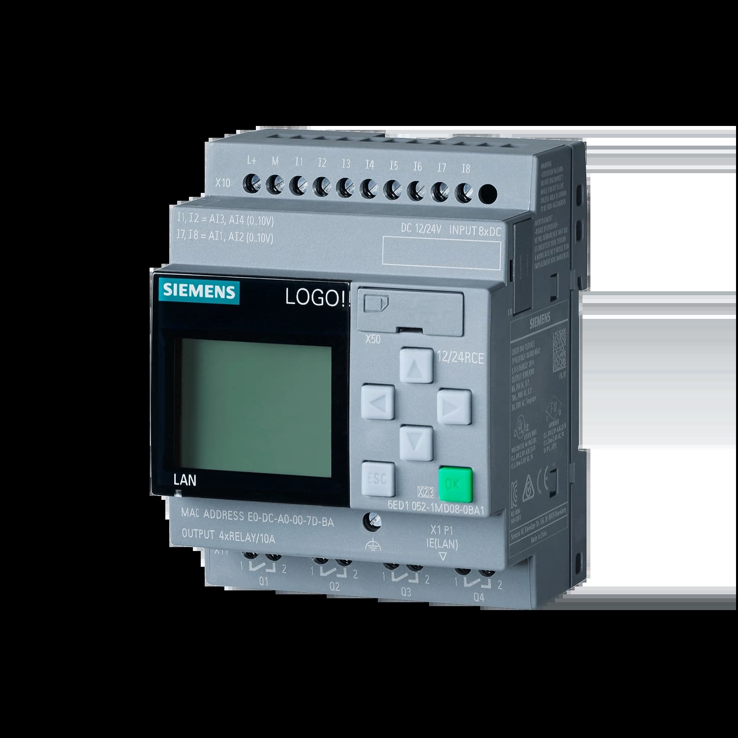 6ED1052-1MD08-0BA2_Логический модуль c дисплеем LOGO!12/24RCE, 4 MW, 8DI(4AI)/4DO