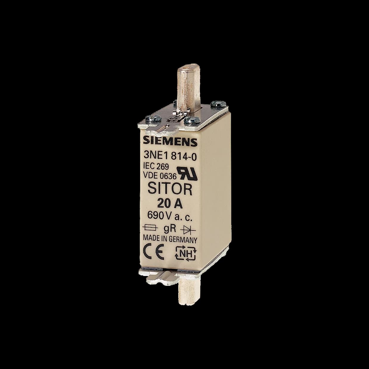 3NE1813-0_Siemens плавкая вставка SITOR с ножевыми контактами, NH000, gS, 16 А, 690 В AC / 250 В DC