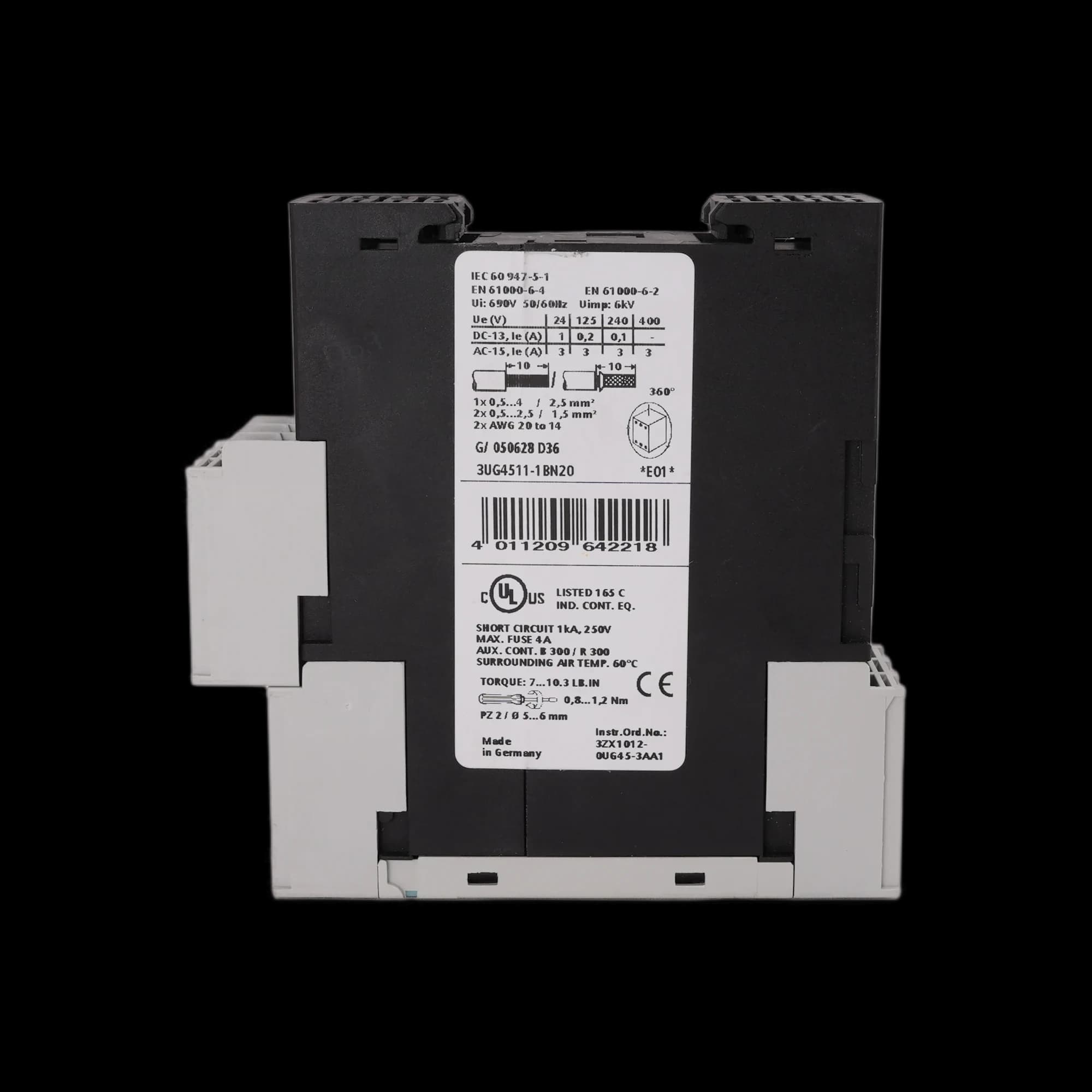 3UG4511-1BN20_Siemens реле контроля чередования фаз, 3 × 160…260 В AC, 2 переключающих контакта_3