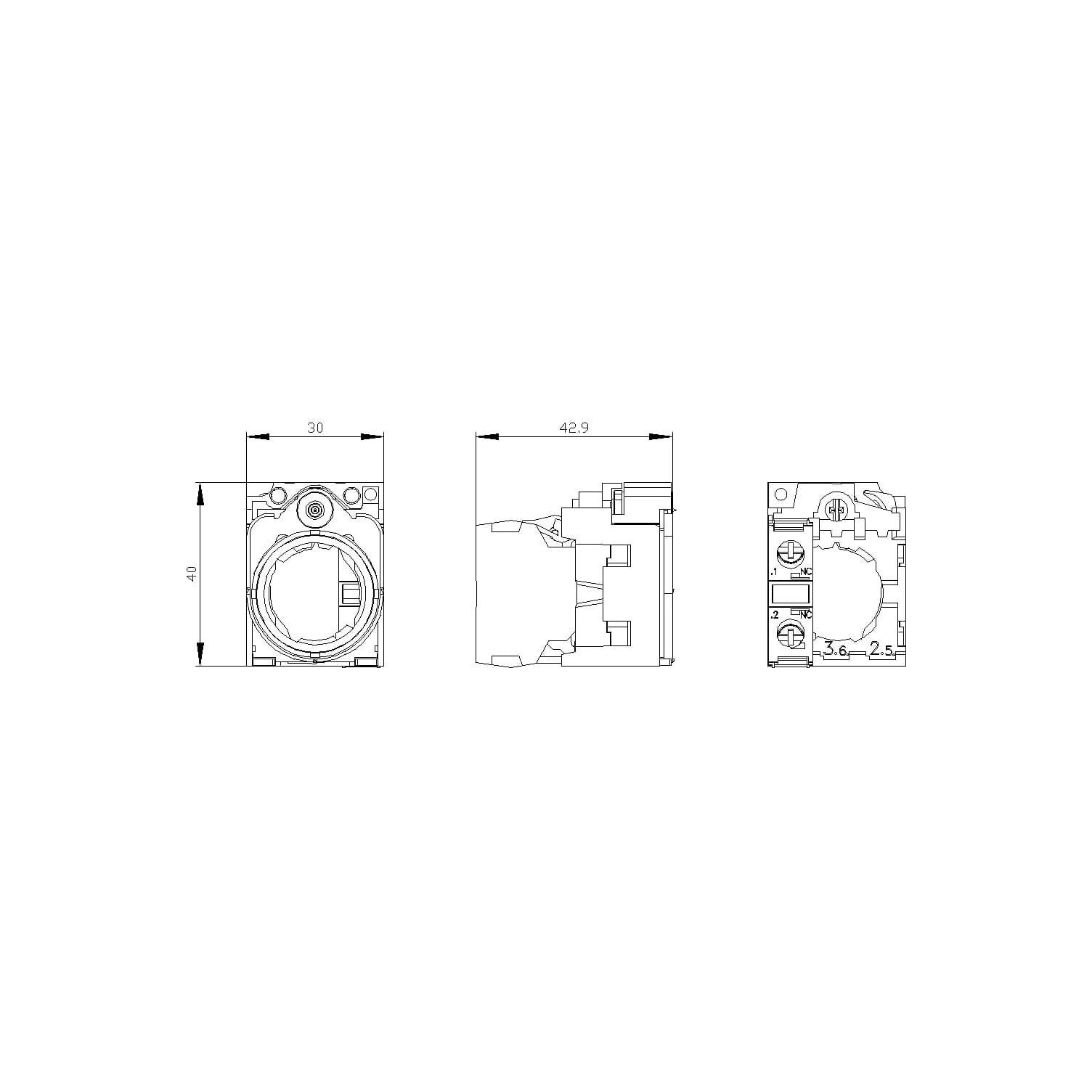 3SU1550-1AA10-1CA0_Держатель для 3-х модулей, металл, 1НЗ контакт в комплекте_2