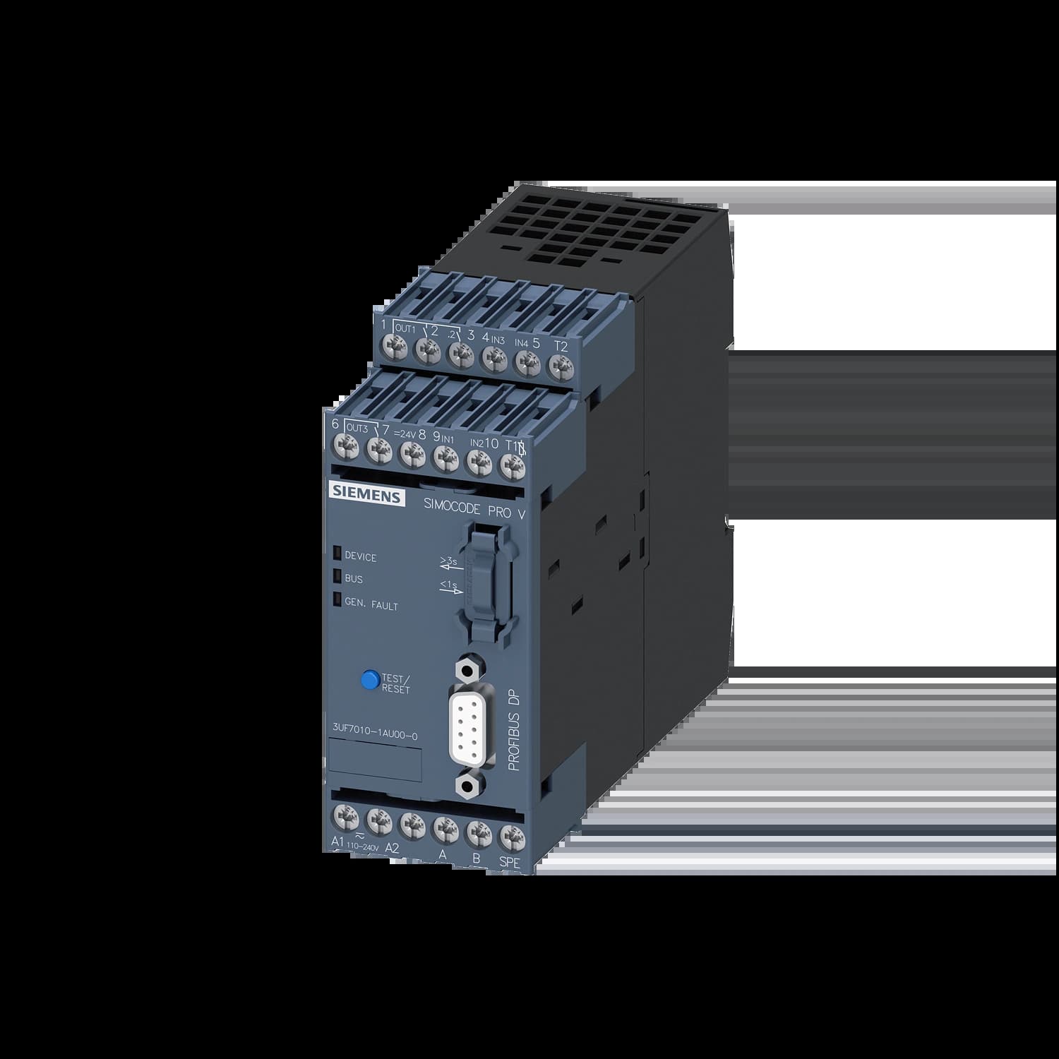 3UF7010-1AU00-0_Базовый модуль, PROFIBUS DP, Us= 110-240В AC/DC, 4 входа/3 выхода_1