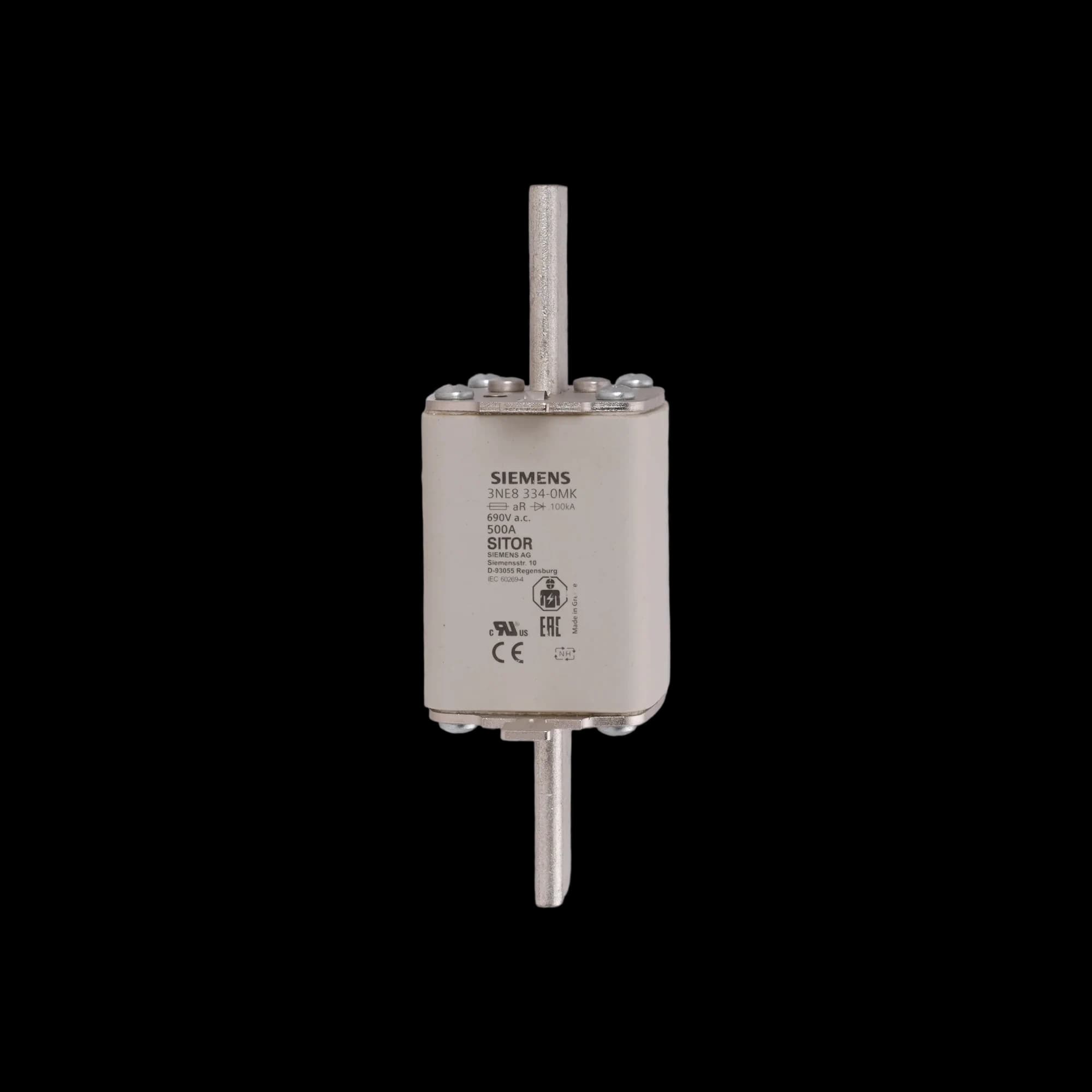 3NE8334-0MK_Siemens плавкая вставка SITOR с ножевыми контактами, NH2, aR, 500 А, 690 В AC / 440 В DC