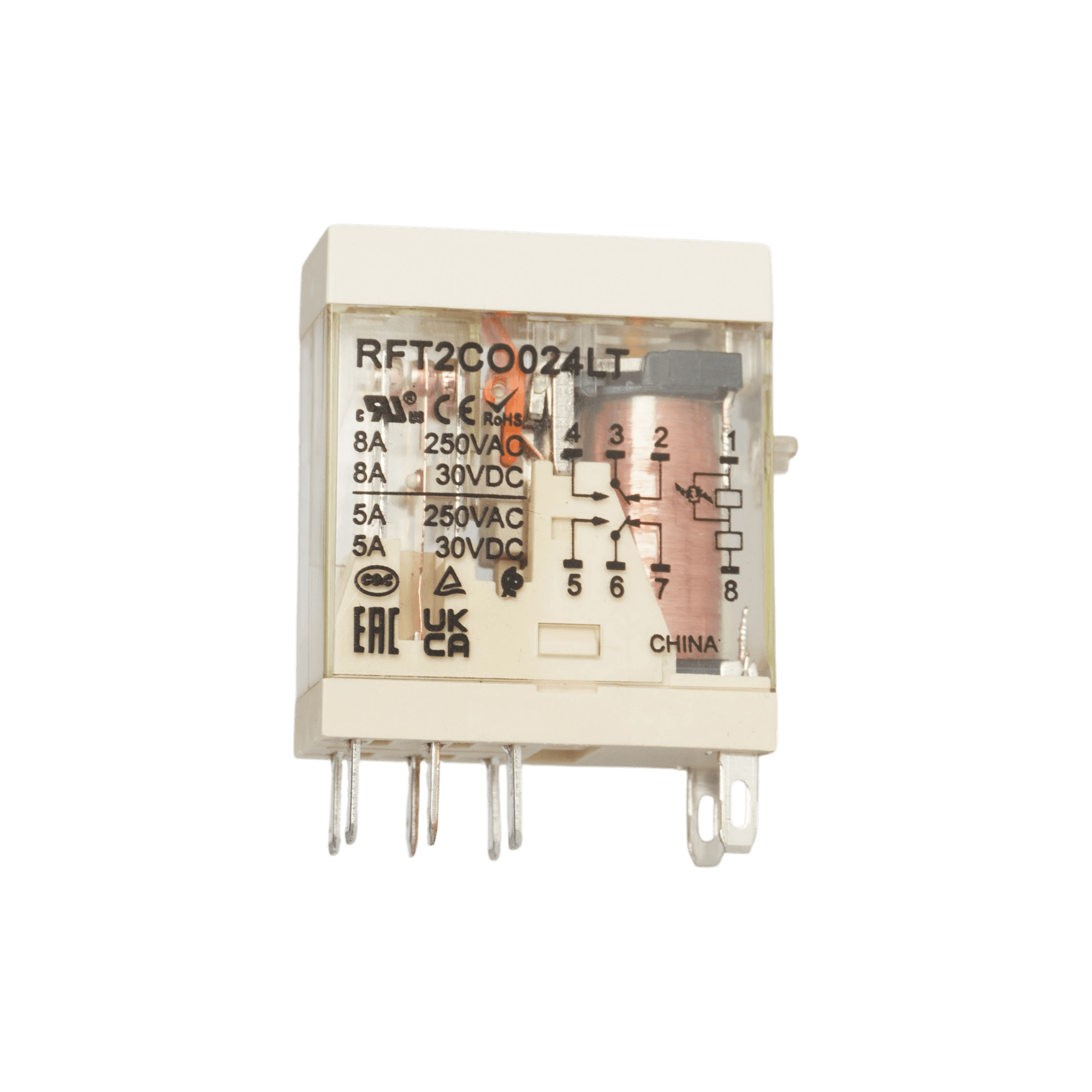 RFT2CO024LT_Реле 2ПК, 8А, катушка 24В DC, механический и светодиодный индикаторы, тест-кнопка_3