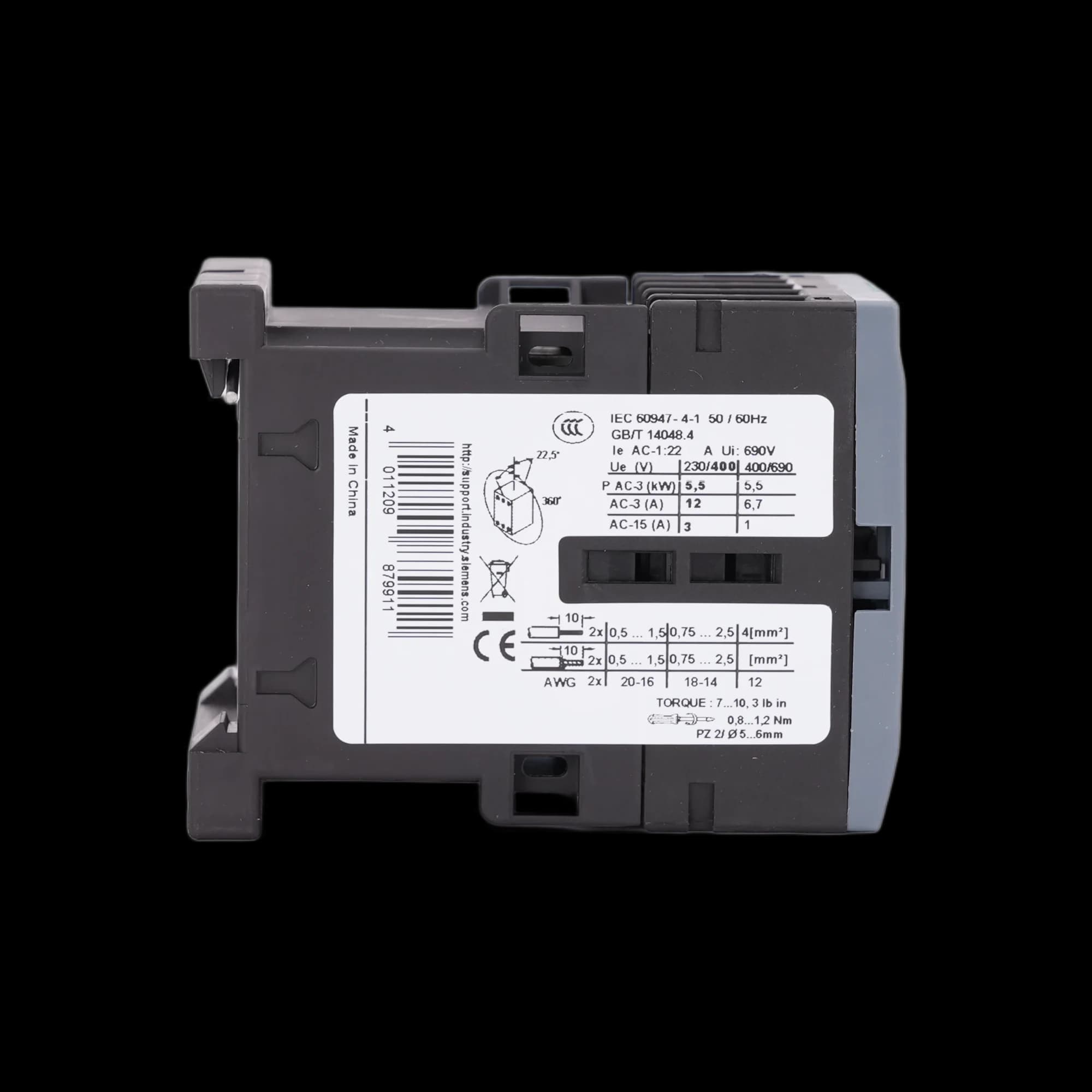 3RT6017-1AP01_Контактор 3P 12А 5.5кВт AC3 катушка, 230В AC, допконтакт 1НО, габарит S00_2