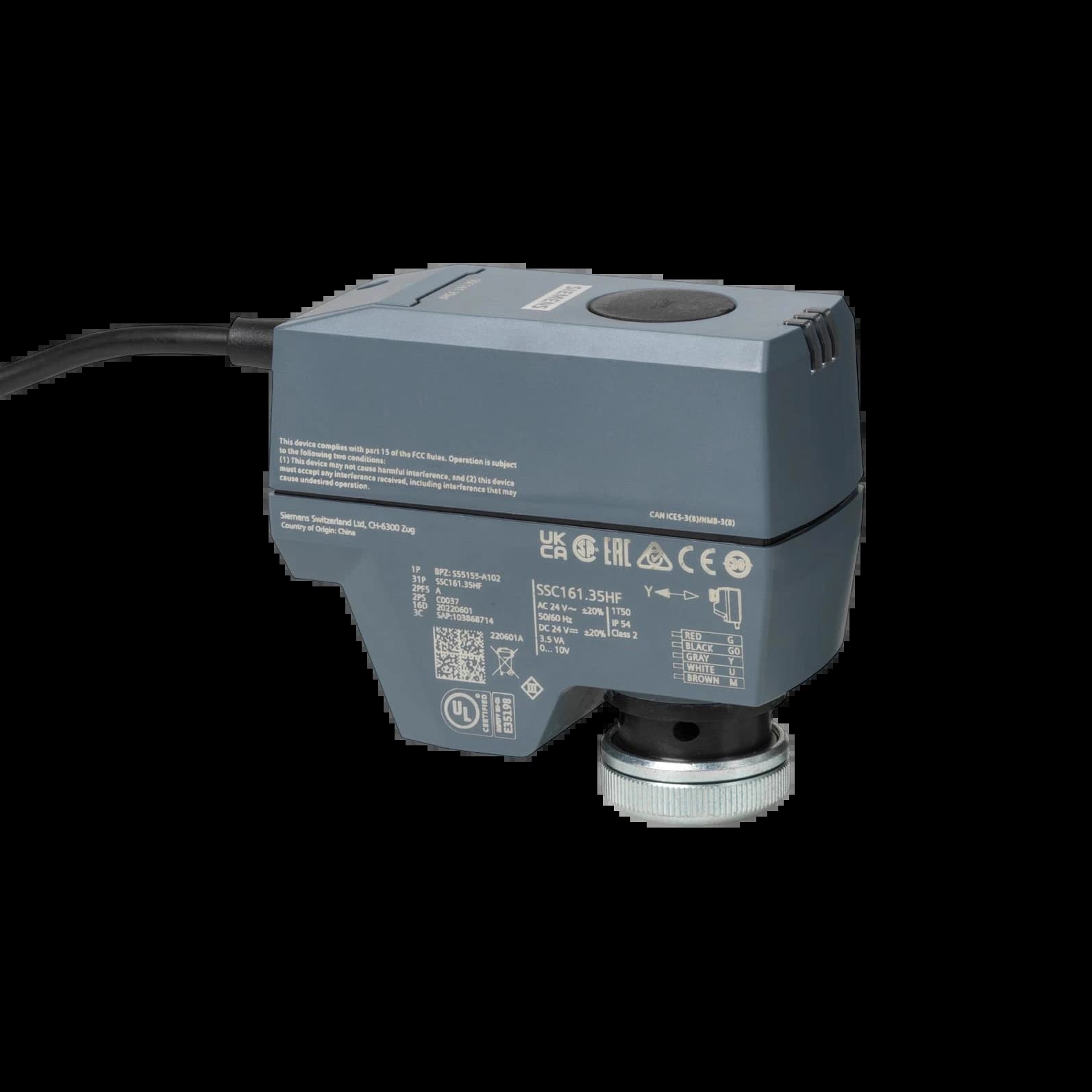 SSC161.35HF_Электромоторный привод, 300 Н, ход 1.2...6.5 мм, 24В AC/DC, аналоговое управление 0–10 В, с аварийным возвратом (fail-safe)_1