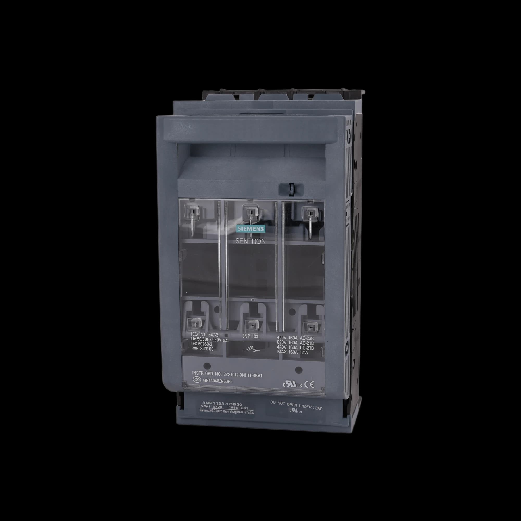 3NP1133-1BB20_Siemens выключатель-разъединитель под предохранители SENTRON 3NP1, NH00, 3-полюсный, 160 А, для шин 8US 40 мм