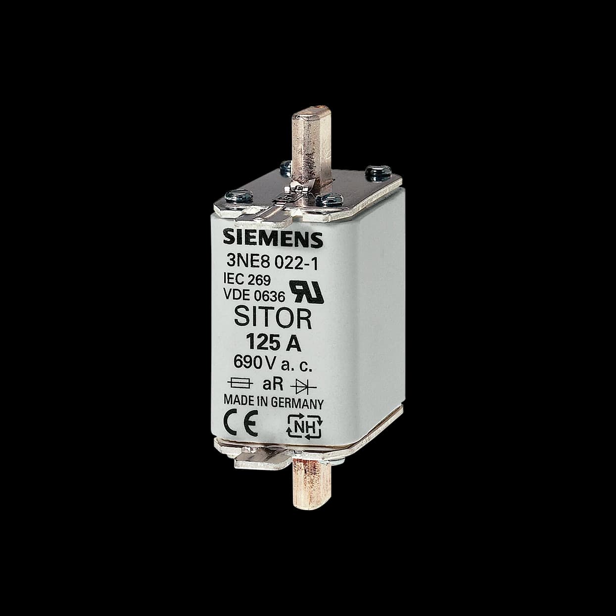 3NE1022-0_Siemens плавкая вставка SITOR с ножевыми контактами, NH00, gS, 125 А, 690 В AC / 250 В DC