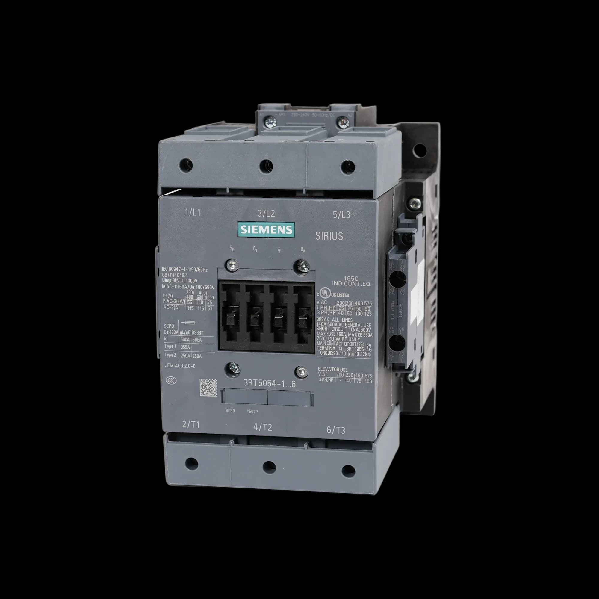 3RT5054-1AP36_Контактор 3P 115А 55кВт AC3 катушка, 230В AC/DC, допконтакты 2НО+2НЗ, габарит S6