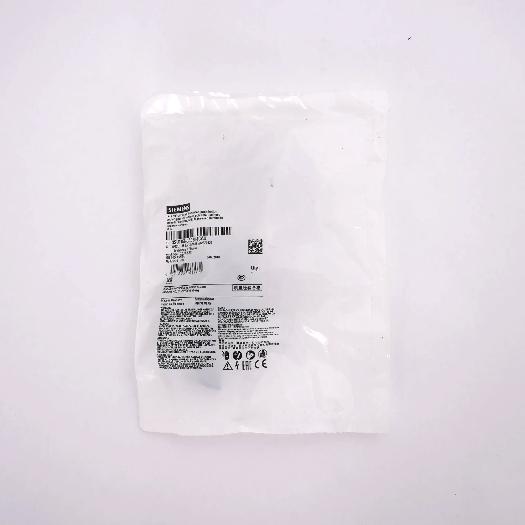 3SU1156-0AB20-1CA0_Кнопка с подсветкой 230В AC, красная, без фиксации, 1НЗ_2