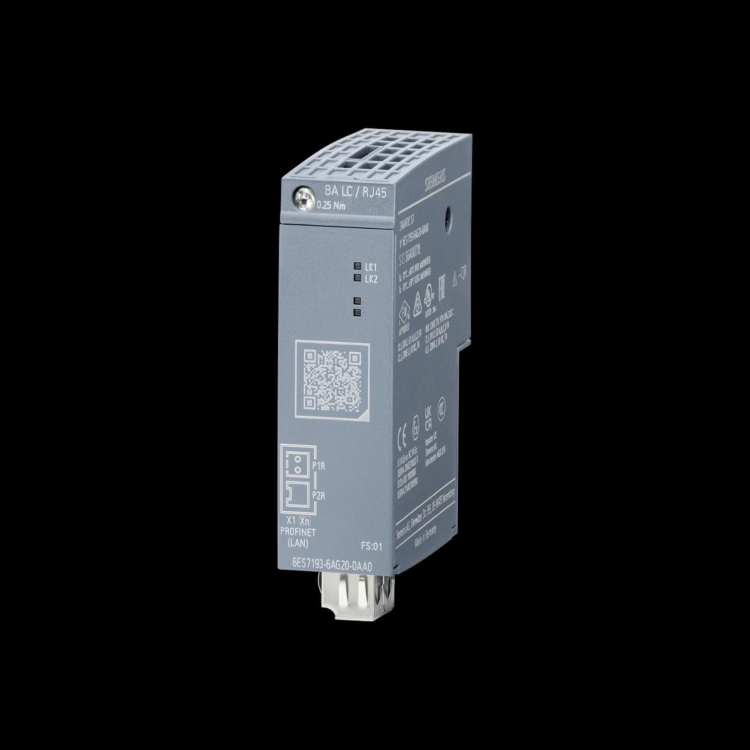 6ES7193-6AG20-0AA0_Шинный адаптер SIEMENS BA LC/RJ45, медиаконвертер FOC/CU, для ET 200SP