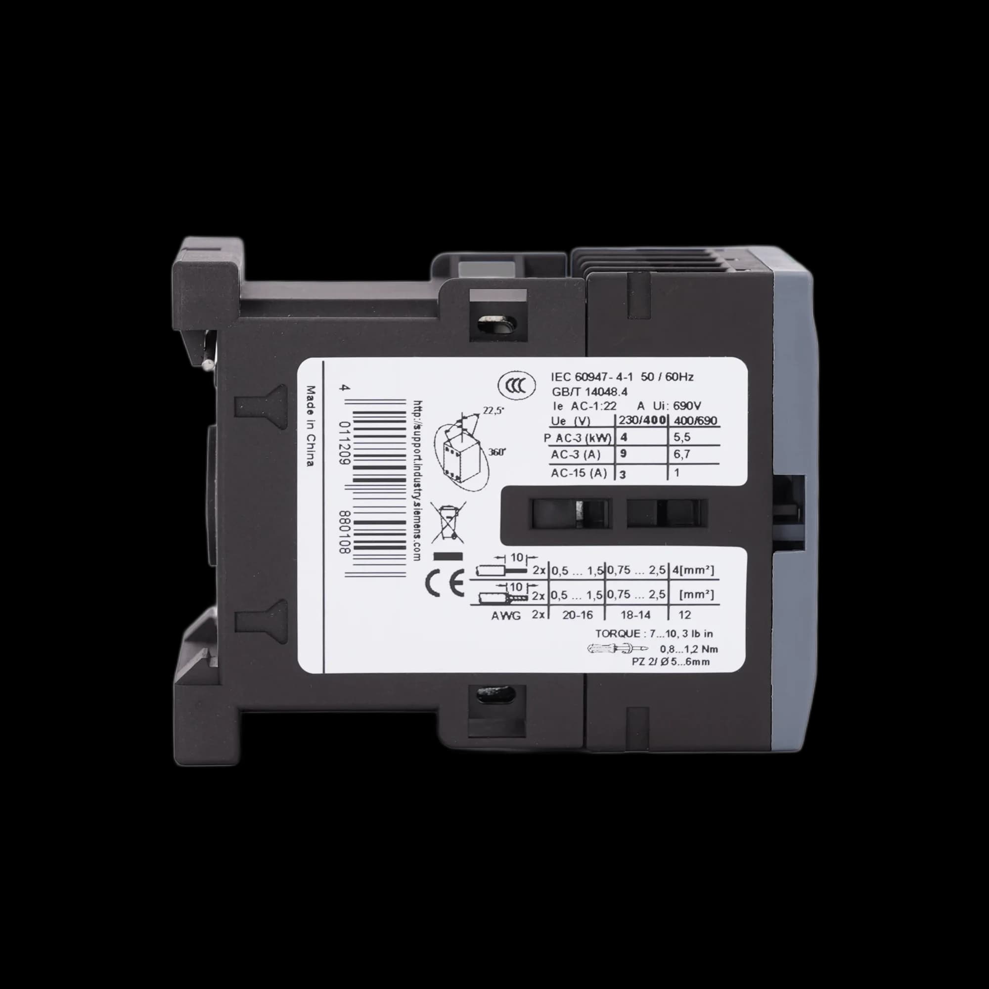 3RT6016-1BB42_Контактор 3P 9А 4кВт AC3 катушка, 24В DC, допконтакт 1НЗ, габарит S00_2