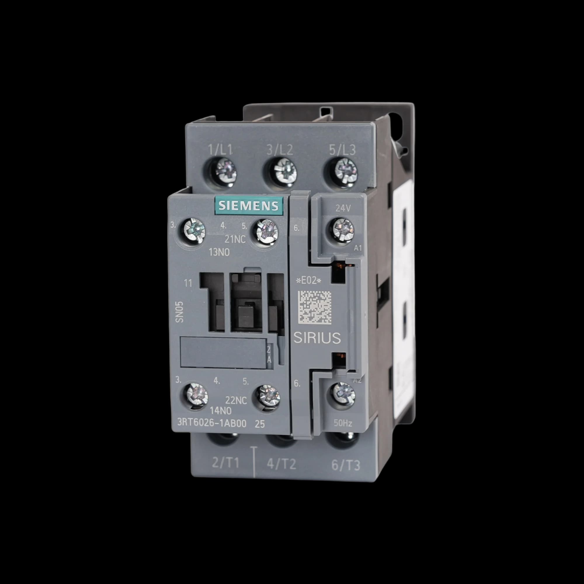 3RT6026-1AB00_Контактор 3P 25А 11кВт AC3 катушка, 24В AC, допконтакты 1НО+1НЗ, габарит S0_1